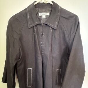 Coldwater Creek Black 100% Linen Jacket with White Contrasting Stitching